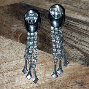 Elegant Vintage Signed Tara Silver Toned Rhinestone Dangle Earrings